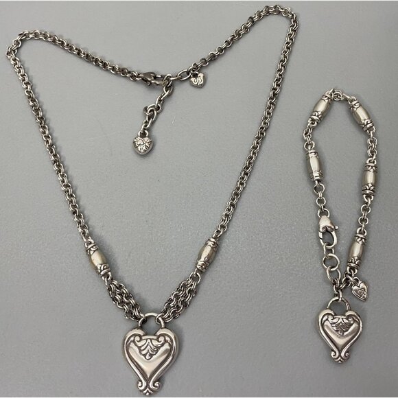 Brighton Blaire Heart Pendent Chain Necklace & Beaded Charm Bracelet Silver Tone - Picture 1 of 6